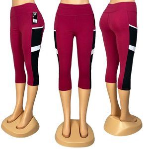 Women's High Waist Sport Yoga Capri Leggings | Burgundy